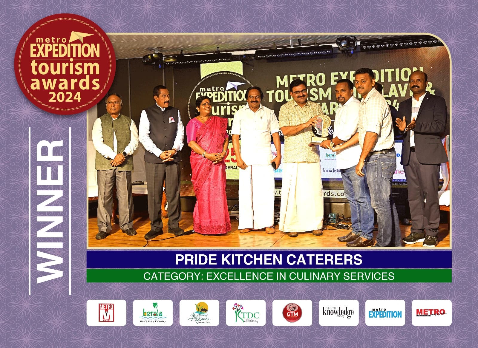 Metro Food Awards 2024 award recognizing excellence in luxury catering, event management, and hospitality services by Pride Kitchen Caterers & Events (PKC Events) in Kerala